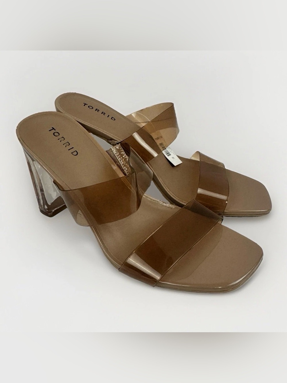 Torrid Double Strap Lucite Heel Sandals Women's 11 WW Almond Clear Block NWT